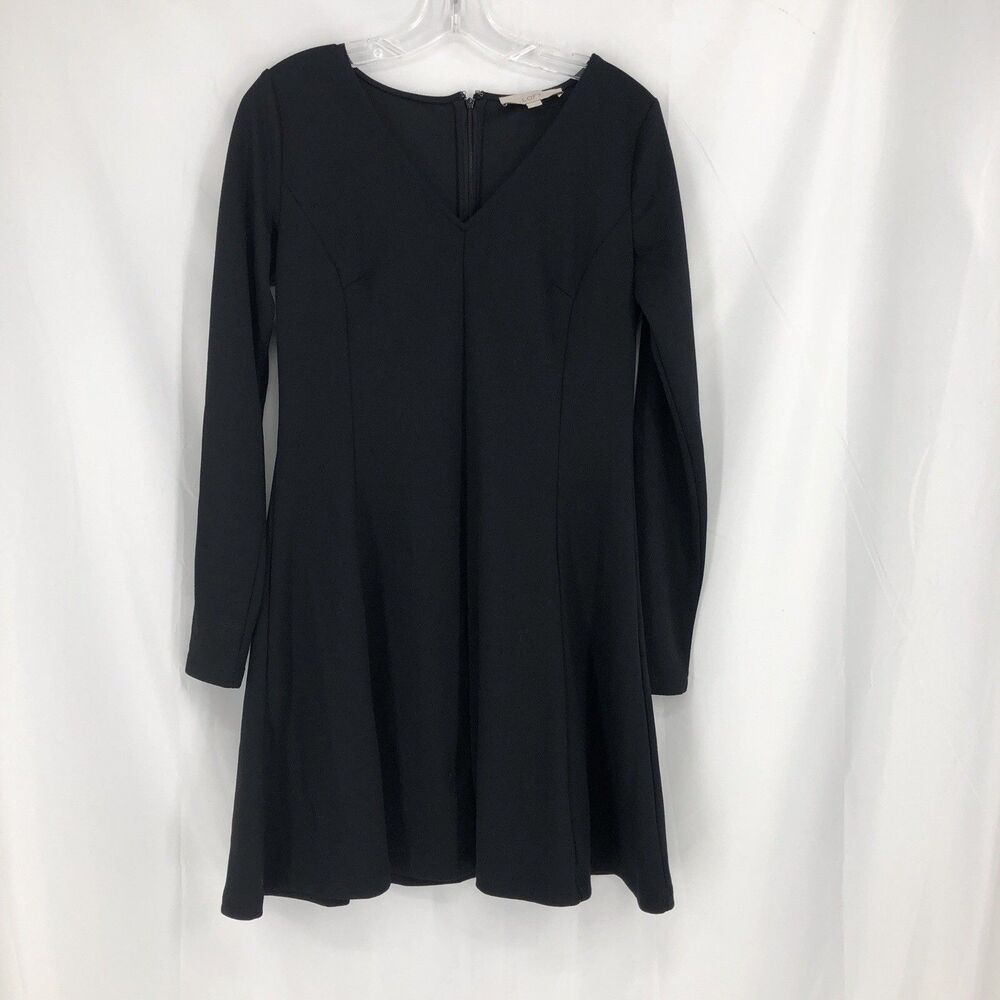LOFT Women’s Black Dress Size 6 Long Sleeve V-Neck Career Fit Flair